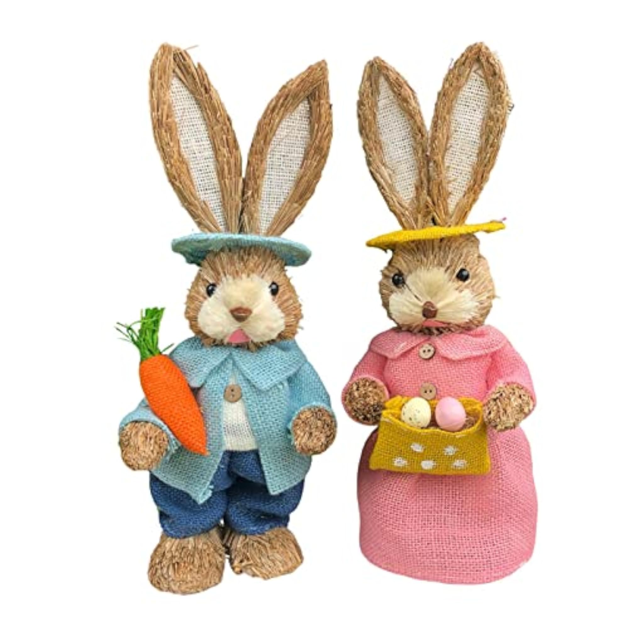 2 Pieces Easter Bunny Rabbit Straw Figures